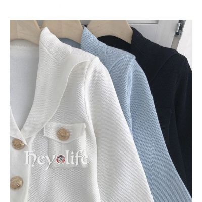 Xiaoxiang Style Thin Lapel Sweater Women Long-Sleeved Top White Short Suit Jacket