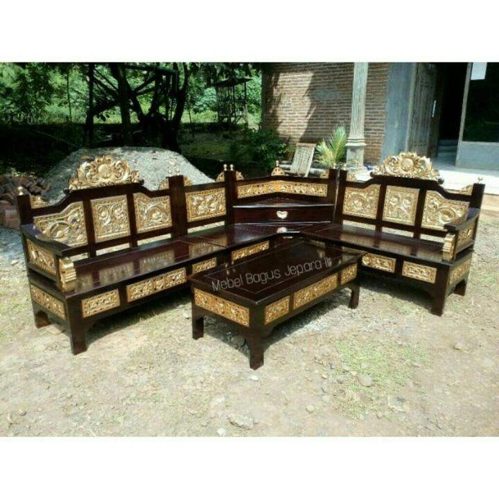 Mebel Jepara Kursi Sudut Mahkota Cat Emas Lazada Indonesia