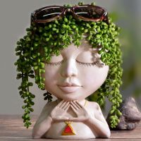 【CC】 Face Succulent Pot Resin Flowerpot Figure Garden Tabletop Ornament