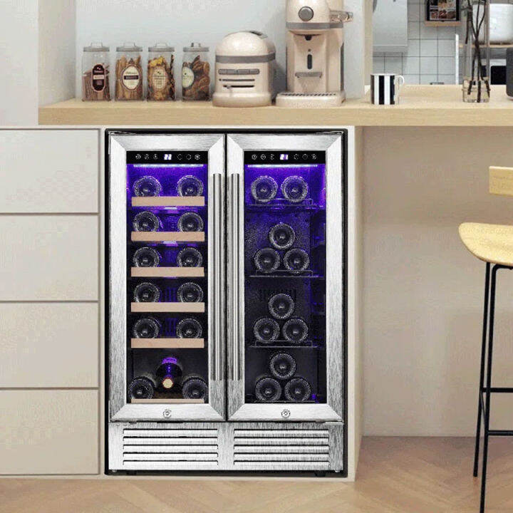 AGLUCKY 24 Inch Beverage Refrigerator Dual Zone BuiltIn Wine Cellar