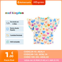 Mudkingdom Summer Ruffle Sleeve Girls T-shirts Heart Colorful Kids Clothes for Girls Clothing Toddler Cotton Short Sleeve Tops