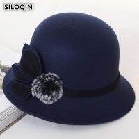 SILOQIN Spring Autumn Womens Hat Retro England Warm Fedoras gorras Fashion Noble Elegant Flower Decoration Fedora Cap For Women