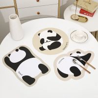 Chinese Retro Hand-Painted Table Mat Cute Panda Placemat Leather Waterproof Oilproof Placemats Insulated Dinner Plate Bowl Mat