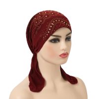 【YF】 H088 high quality muslim hats with rhinestones pull on islamic scarf turban hijab elastic band