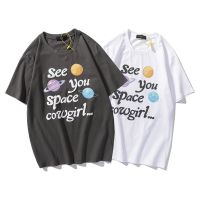 สินค้าพร้อมจำหน่ายใหม่ Space Cowgirl interstellar universe girl foaming sleeve คู่รักสตรีทแฟชั่นเสื้อยืดเสื้อยืดฤดูร้อน [M-XXL] 9134