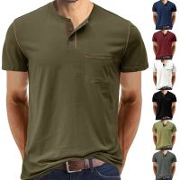 [COD] 2023 summer European and mens short-sleeved t-shirt foreign trade henley matching T-shirt wholesale