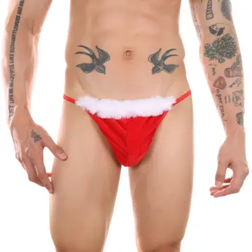 Men's Christmas Thong Jockstrap G-String Briefs Panties Santa Claus Costume  Red