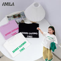 AMILA เสื้อยืดแขนสั้นตัวอักษรผู้หญิง,สดชื่นและเรียบง่ายอเนกประสงค์ฤดูใบไม้ผลิเสื้อแบบหลวมสบาย