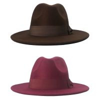 Unisex Fedora Panama หมวกสักหลาดคาวบอยใหม่พร้อมโบว์ริบบิ้นสําหรับผู้ชายผู้หญิงปรับเส้นรอบวงได้ 57－62 ซม. ฤดูหนาวฤดูใบไม้ร่วง♦