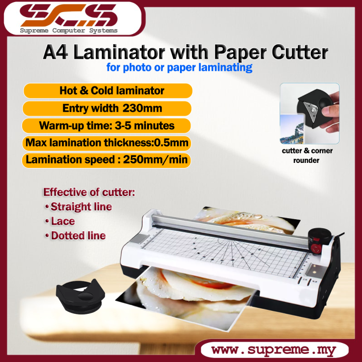Multifunction Cold & Hot A4 Laminator with Paper Cutter & Corner Rounder for Photos or Paper