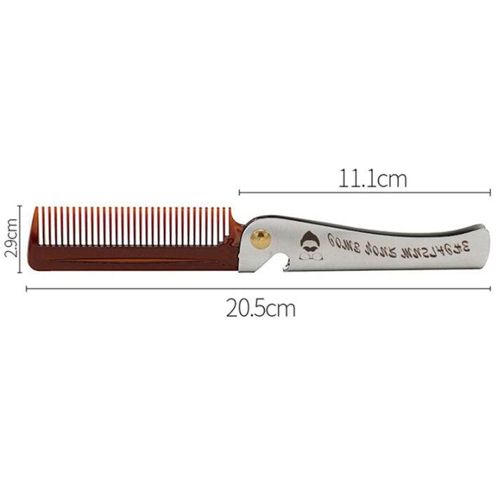 2-pcs-brown-men-folding-pocket-comb-pp-teeth-detangling-hair-beard-comb-metal-handle-foldable-combing-mustache-comb