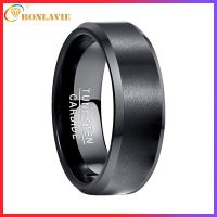 BONLAVIE 8mm Black Matte Finish Tungsten Carbide Ring Beveled Edges Comfort Fit Size 6-13