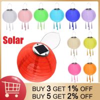 8/12inch Chinese Lantern LED Lamp Solar Lantern Outdoor Hanging Light Nylon Waterproof Garden Decor Festival New Year Ornament