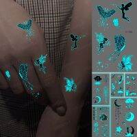 Luminous Tatoo Blue Butterfly Fairy Girl Wing Fairy Cute Waterproof Temporary Tattoo Sticker Women Men Finger Body Art Glow Tato