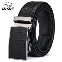 CUKUP Mens Leather Cover Automatic Buckle Metal Belts Quality Crocodile Stripes Blue Cow Skin Accessories Belt for Men NCK133