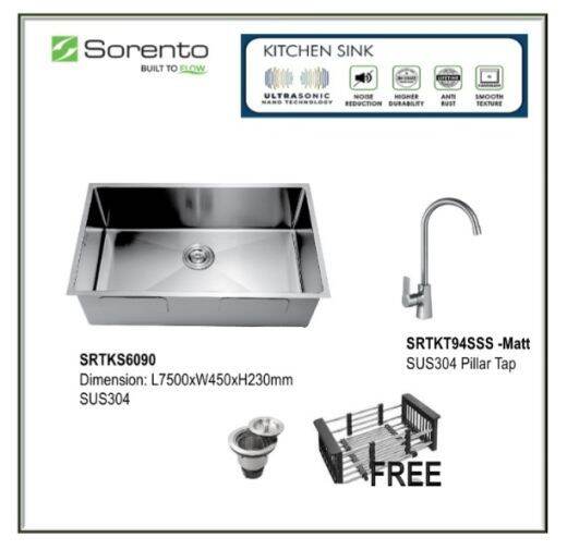 Sorento SRTKS6090 SUS304 Single Bowl Sink and SRTKT94SS SUS304 Pillar ...