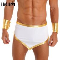 Mens Roman Gladiator RolePlay เครื่องแต่งกายกรีกโบราณ God Mini กระโปรง Cuffs ฮาโลวีน Carnival Theme Party คอสเพลย์ชุดแฟนซี