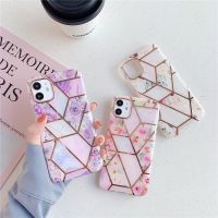 Geometric Gold Line Granite Stone Marble Flower Phone Case For iPhone 14 13 12 11 Pro Max Plus Shockproof Back Cover Fundas