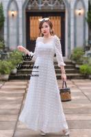 GANNIESHOP พร้อมส่ง S-4XL (157) Dress เดรส เดรสสีขาว เดรสแขนยาว สีขาว เดรสพริ้วๆ เดรสยาว เดรสออกงาน เดรสใส่ไปวัด งานบวช ทำบุญ เดรสสาวอวบ เดรสเกาหลี