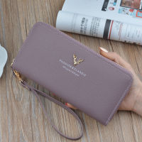 Womens Wallet Zipper Pu Leather Deer Head Long Coin Pursrs Female Solid Color Wristband Card Holder Clutch Money Clip