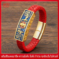 RY-สินค้าของแท้นำเข้าสร้อยข้อมือหลวงพ่อ สร้อยข้อมือสแตนเลสชุบทอง 18k ไมครอน สร้อยข้อมือหนังแท้สำหรับผู้ชายและผู้หญิงช่วยให้ชีวิตดีขึ้น หลีกเลี่ยงอันตรายจากความมั่งคั่ง