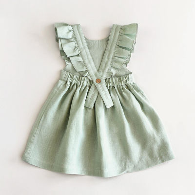 summer new fresh and cute cotton and linen princess dress girl solid color sleeveless dress TZ47