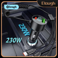 Elough 230W 3in ชาร์จแบตรถกับ1สปริงพับเก็บได้เคเบิลไมโคร USB พิมพ์อะแดปเตอร์ชาร์จในรถยนต์โทรศัพท์ในรถยนต์ C สำหรับ Iphone โทรศัพท์