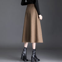 Women Big Swing Patchwork Woollen Skirt Fall Winter High Waist Loose Office Lady Wear Skirts Warm Mid-Long A-Line Skirts