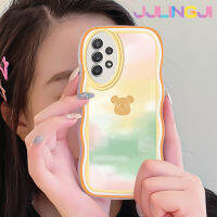 Jjlingji เคสปลอกสำหรับ Samsung กาแลคซี A52s 5G A52 4G A52 5G เคสแฟชั่นอินเทรนด์หมีเล่นดีไซน์ใหม่ขอบครีมลูกคลื่นปลอกโปร่งใสลายกล้องถ่ายรูปเคสมือถือกันกระแทกแบบใสนุ่มเรียบง่ายอ่อนโยนป้องกัน