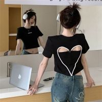 ✇❂☍ European and American bm style top kpop girl group practice room hot girl love piercing short jazz dance jazz short-sleeved T-shirt