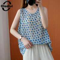 Oladivi Oversized Women Fashion Print Sleeveless Vest Chiffon Transparent Blouse Summer 2022 Casual Top Cool Thin Tank Shirt 4XL