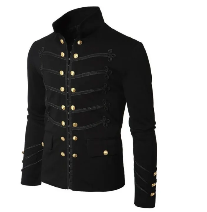 Men Vintage Military Jacket Gothic Military Parade Jacket Embroidered