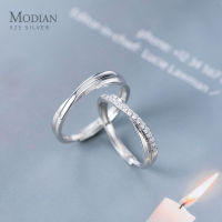 Modian แหวนหมั้นสุดโรแมนติกสำหรับผู้ชายและผู้หญิงเงินแท้925เงาใส CZ สายเคลือบเงาแหวนคู่เครื่องประดับ