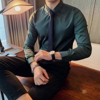 [COD] Shirt mens long-sleeved net red temperament dark green autumn and winter 2022 new large size business ruffian handsome texture vertical slippery inch