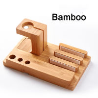 3 in 1 Bamboo Wooden Charging Station for iPhone Mobile Phone Holder Stand Charger Stand Base for Apple Watch iPad Storage Box