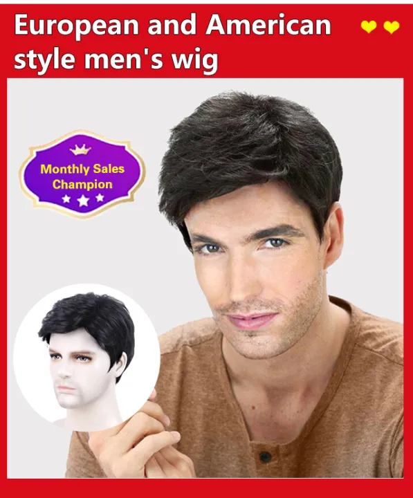 vivilifestyle Men Wig European and American style men's wig Hair/ Short  straight Hair | Lazada PH