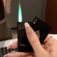 Dropshipping Link Metal Playing Card Jet Lighter Green Flame Poker Lighter Jet Torch Butane Metal Windproof Lighter Men 39;s Gift