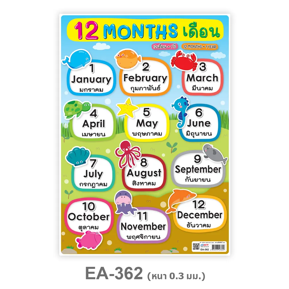 โปสเตอร์ 12 Months Ea-362 12เดือนภาษาอังกฤษ โปสเตอร์พลาสติก A4  สื่อการเรียนการสอน สื่อการเรียนรู้ ปฐมวัย | Lazada.Co.Th