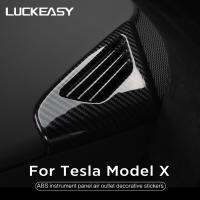 LUCKEASY Instrument Panel Air Outlet Decorative Stickers Patch For Tesla Model X 2017-2023 Imitation Carbon Fiber 2Pcs/Set