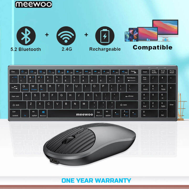 Meewoo Rechargeable Wireless Bluetooth Keyboard and Mouse Set for