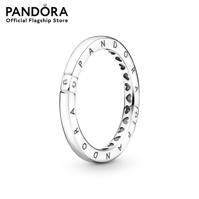 Pandora logo sterling silver ring with clear cubic zirconia แหวนเงิน แหวนเงินแพนดอร่า แหวนแพนดอร่า แพนดอร่า