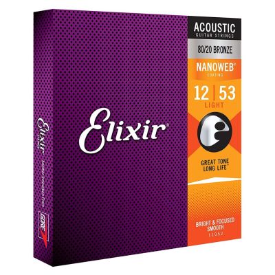 สายกีตาร์โปร่งเคลือบกันสนิม Elixir .012-.053 80/20 Bronze NANOWEB #11052