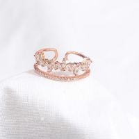 【COD Tangding】Adjustable Open Double Lines Rings Silver Rose Gold Color Korea Fashion women Accessory Design