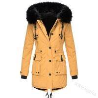 [COD] 2019 cross-border supply winter new womens thickened plush with collar slim coat waist mid-length