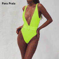 Para Praia New R Swimsuit Monikini Belted Swimwear for Women y Bathing Suit Deep V Swimwear Bodysuit 2021