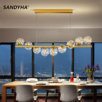 SANDYHA Nordic Modern Glass Ball Gold Gypsophila Chandelier Dining Room Kitchen Lamp Lustre Home Decor Pendant Lighting Fixtures