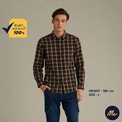 Mc Jeans เสื้อเชิ้ตแขนยาว ผู้ชาย ลายสก็อตสีเขียวขี้ม้า MSLZ175