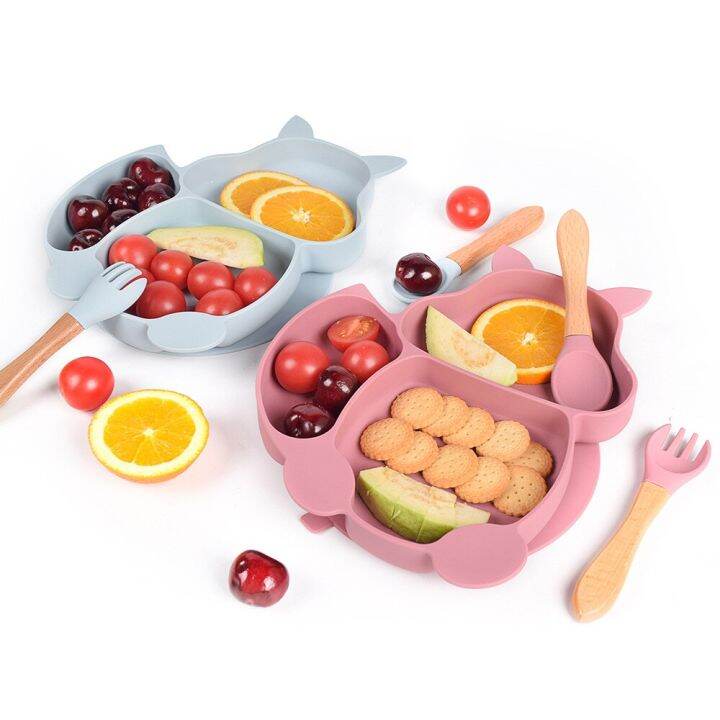 4-6-8pcs-baby-soft-silicone-suction-cup-bowl-dinner-plate-cup-bib-spoon-fork-set-anti-slip-cutlery-for-kids-feeding-dinner-plate