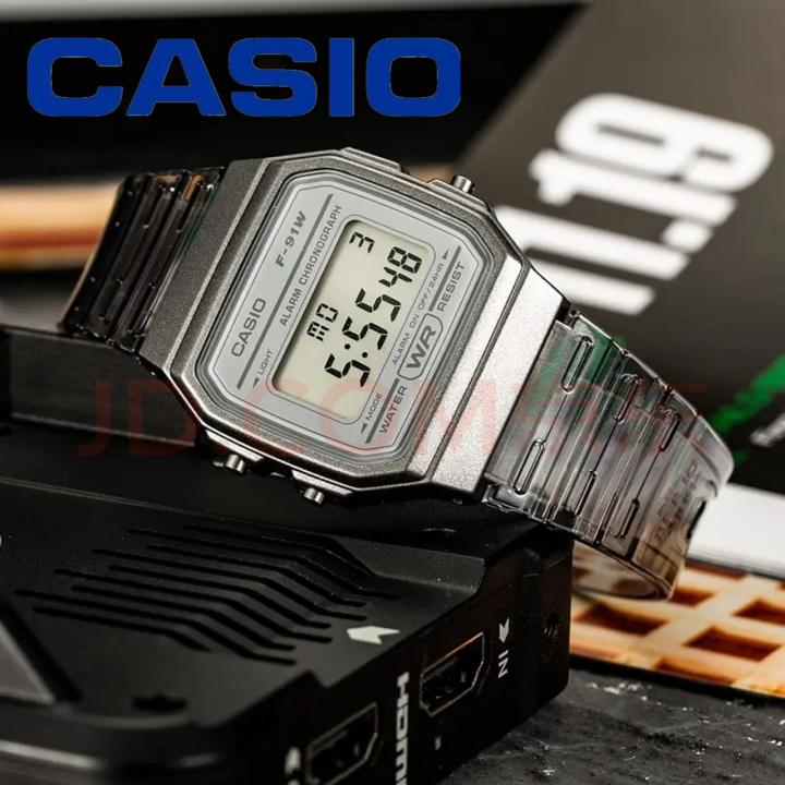 NEW!!!! Casio Digital นาฬิกาข้อมือชาย/หญิง สายเรซินใส รุ่น F-91WS(F ...