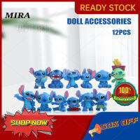 MIRA 12Pcs Super Hero Stitch ชุดตุ๊กตาขยับแขนขาได้ท่าทางอะนิเมะตกแต่งคอลเลกชั่นรูปแกะสลักโมเดลของเล่น